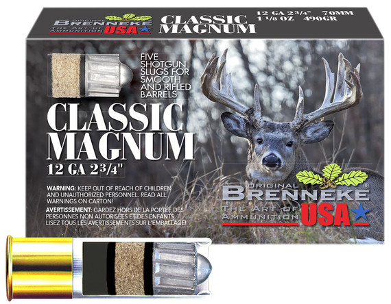 Brenneke SL122CLM Classic Magnum 12Gauge 2.75 in 1 1/8oz Slug Shot 5 Per Box/50 Case, Shotgun Shells