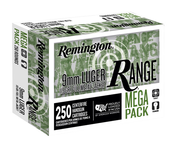 Remington Ammunition R23975 Range 9mm Luger 115 gr Full Metal Jacket (FMJ) 250 Bx/ 4 Cs