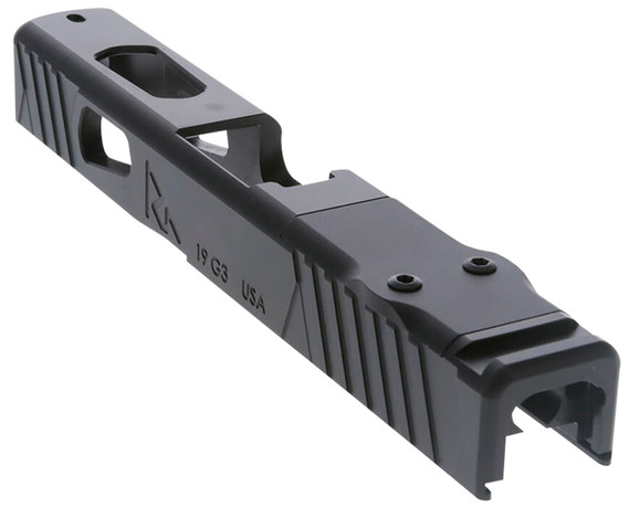 Rival Arms RA-RA11G203E Precision Slide A1 with Docter Cut Satin QPQ Black 17-4 Stainless Steel MOS Height Tritium Night Sights with White Front Installed for Glock 19 Gen3