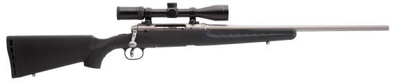 Savage Axis II XP Stainless Rifle 22545, 308 Win, 22 in Stainless BBL, Bolt Action, Black Syn Stock, Stainless Finish, 4 Rds, w/Weaver Kaspa 3-9x40mm Scope, DBM