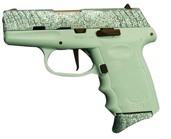 SCCY Industries DVG1SMSB DVG-1 Sub-Compact 9mm Luger 10+1 3.10 in Black Barrel, Sea-Mist Blue Glitter Serrated Slide, SCCY Blue Polymer Frame w/Finger Grooved Polymer Grips Right Hand