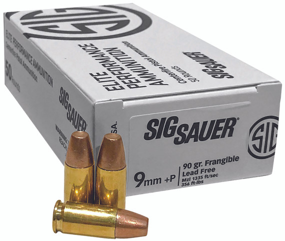Sig Sauer E9MMLFF150 9mm Luger +P 90 gr Lead Free Frangible 50 Bx/ 20 Cs