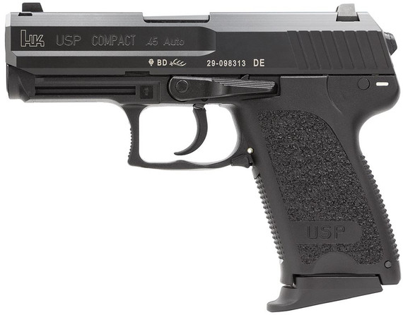 H&K 81000327 USP V7 LEM 45 ACP Caliber with 4.41 in Barrel, 12+1 Capacity, Overall Black Finish, Serrated Trigger Guard Frame, Serrated Steel Slide, Polymer Grip & Night Sights Includes 3 Mags, Pistol
