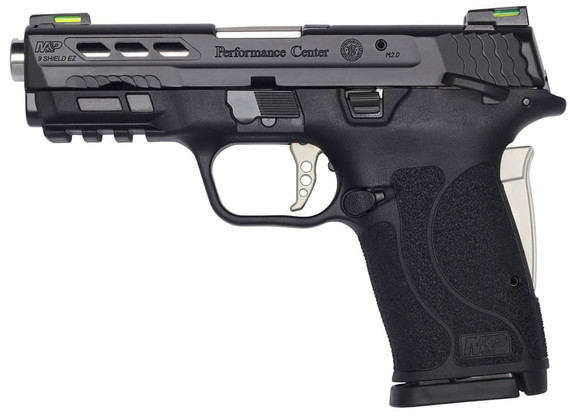 Smith & Wesson M&P Shield EZ Performance Center Pistol 13225, 9mm, 3.83" Ported, Thumb Safety, Black/Silver, 8 Rds