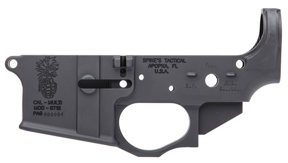 Spikes Tactical Pineapple Grenade Stripped Lower Receiver , Multi-Caliber, 7075 T6 Aluminum, Black Anodized | STLS032