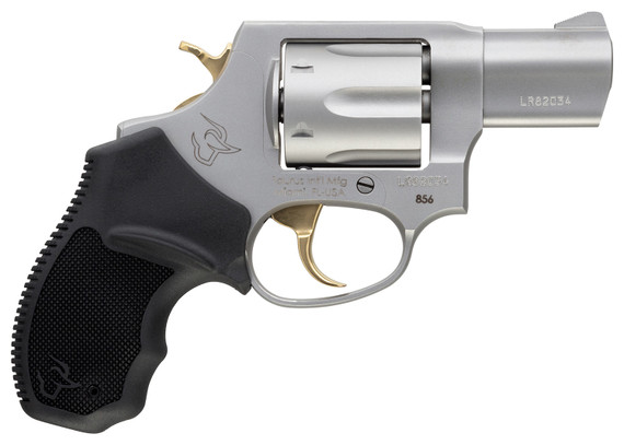 Taurus 2-85629GLD 856 Gold 38 Special 6rd 2 in Matte Stainless Steel Cylinder & Barrel Matte Stainless Steel with Gold Accents Frame Black Rubber Grip