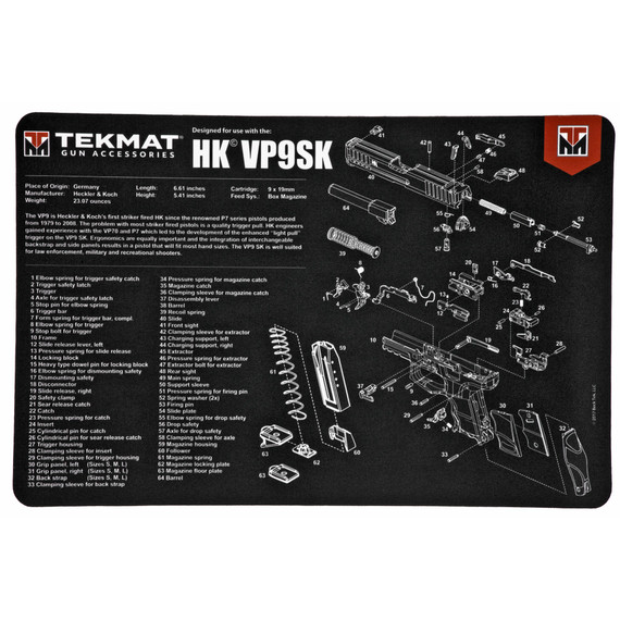 TekMat Pistol Mat For Heckler & Koch VP9SK, 11 inx17 in, Black, Includes Small Microfiber TekTowel, Packed In Tube TEK-R17-HK-VP9SK