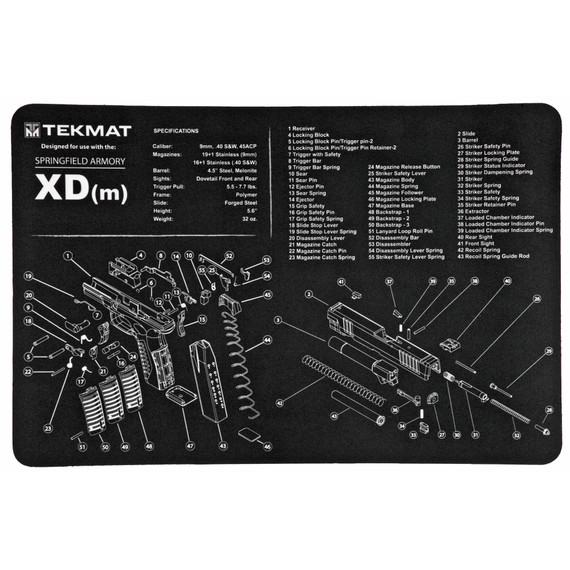 TekMat Springfield XDM Pistol Mat, 11 inx17 in, Black, Includes Small Microfiber TekTowel, Packed In Tube TEK-R17-XDM