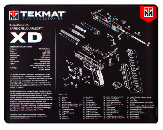 TekMat TEKR20XD Springfield XD Ultra 20 Cleaning Mat Springfield XD Parts Diagram 15 in x 20 in