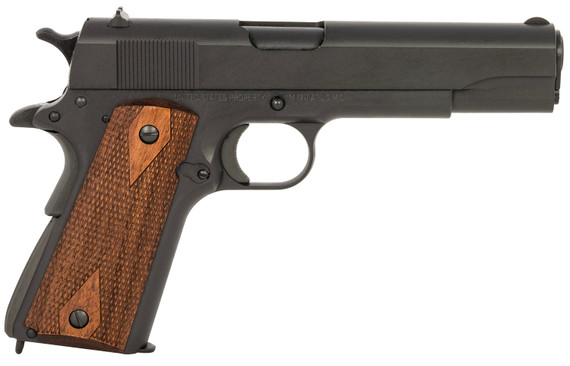 Tisas 10100543 1911 A1 U.S.M.C. Full Size 45 ACP 7+1 5in Manganese Phosphate Coated Barrel, Serrated Slide  Steel Frame w/Beavertail Checkered Walnut Grips