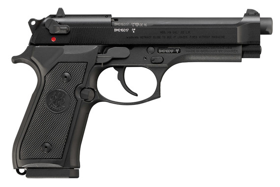 Beretta J90A1M9F18 M9 Full Size Frame 22 LR 10+1, 5.30 in Black Steel Barrel, Black Bruniton Serrated Slide, Black Aluminum Frame w/Beavertail, Pistol