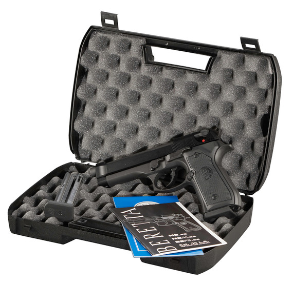 Beretta J90A1M9F18 M9 Full Size Frame 22 LR 10+1, 5.30 in Black Steel Barrel, Black Bruniton Serrated Slide, Black Aluminum Frame w/Beavertail, Pistol