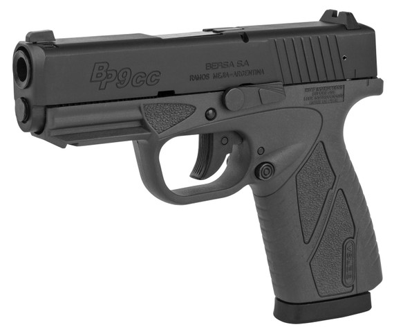 Bersa BP9GRCC BPCC Sub-Compact Frame 9mm Luger 8+1, 3.30 in Black Steel Barrel, Matte Black Serrated Steel Slide, Gray Polymer Frame w/Picatinny Rail, Pistol