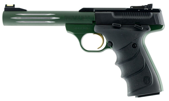 Browning 051459490 Buck Mark Lite *CA Compliant 22 LR 10+1 5.50 in Fluted, Anodized Green Barrel, Matte Black Serrated Steel Slide, Matte Gray Aluminum Frame, Black Ultragrip RX Grips, Pistol