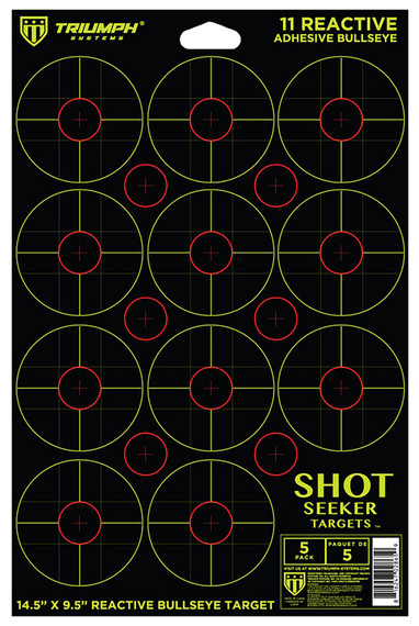 Triumph Systems 090040001 Shot Seeker Reactive Target Self-Adhesive Paper Black/Red/Yellow 3 in Bullseye Includes Pasters 5 Pack
