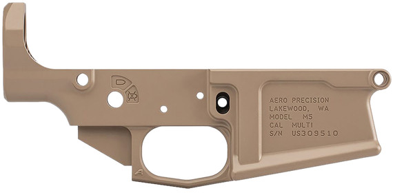 Aero Precision APAR308005C M5 Receiver Multi-Caliber FDE Cerakote Finish 7075-T6 Aluminum Material with Mil-Spec Dimensions for AR-10