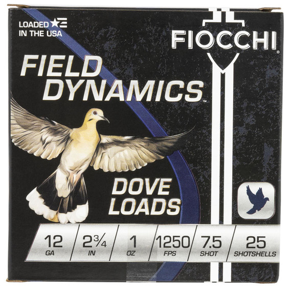 Fiocchi 12GT75 Field Dynamics Dove & Quail 12Gauge 2.75 in 1oz 7.5Shot 25 Per Box/10 Case, Shotgun Shells