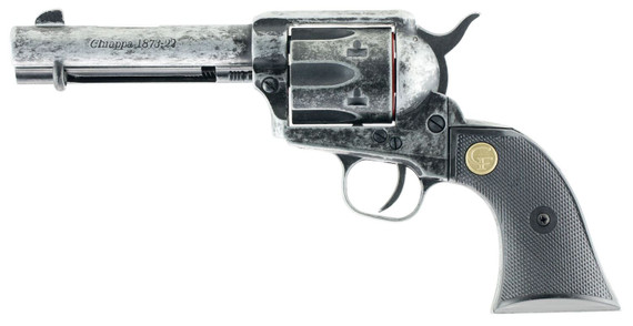 Chiappa 340089 SAA 1873 Medium Frame 22 LR 6 Shot, 4.75 in Antiqued Steel Barrel, Antiqued Steel Frame, Antique Cylinder, Black Plastic Grip, Exposed Hammer , Revolver