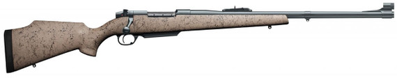 Weatherby Mark V Dangerous Game Rifle MDGM340WR4O, 340 Weatherby Mag, 24 in Chrome-Moly BBL, Bolt Act, Monte Carlo Tan w/Black Spiderweb Comp Stock, Blued Finish, 4+1 Rd