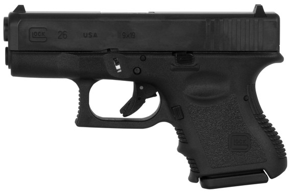 Glock UI2650201 G26 Gen3 Sub-Compact 9mm Luger 10+1 3.43 in Black Polygonal, Rifled Barrel, Matte Black Serrated Slide, Black Polymer Frame, Black Textured Finger Grooved Polymer Grip, Right Hand, USA Made, Pistol