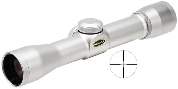 Weaver Handgun Scope 849424, 2x, 28mm Obj, 1 in Tube Dia, Silver, Dual-X Reticle