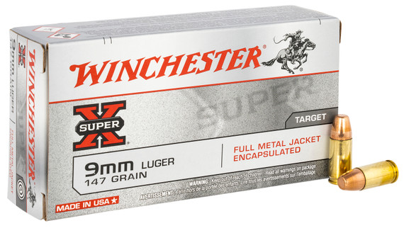 Winchester Ammo X9MMSU2CNP Super X 9mm Luger 147 gr Full Metal Jacket 50 Bx/ 10 Cs