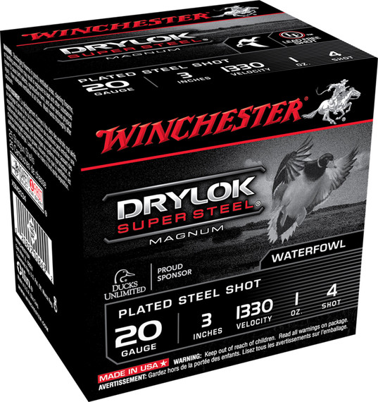 Winchester Ammo XSM2034 Drylok Super Steel Magnum 20 Gauge 3 in 1 oz 4 Shot 25 Per Box/ 10 Case