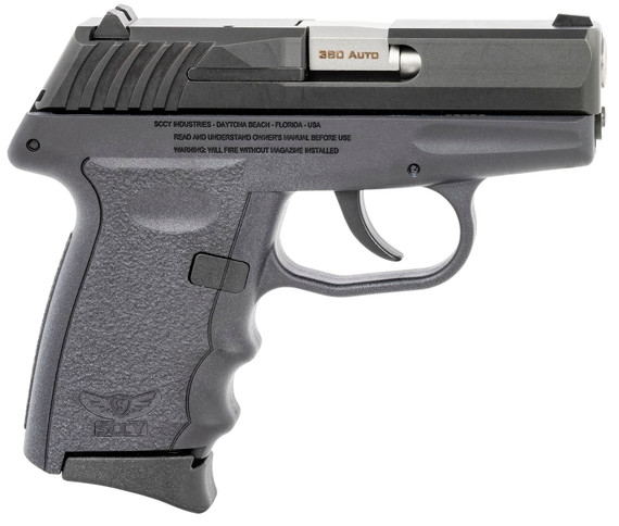 SCCY Industries CPX-3CBBK CPX-3 Sub-Compact Frame 380 ACP 10+1, 3.10 in Stainless Quadlock Barrel, Black Nitride Serrated Stainless Steel Slide, Black Polymer Frame w/Finger Grooves, No Safety, Right Hand, Pistol