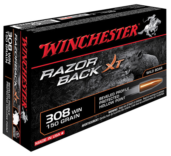 Winchester Razorback Ammunition S308WB, 308 Win, Hollow Point, 150 GR, 2810 fps, 20 Rd/bx