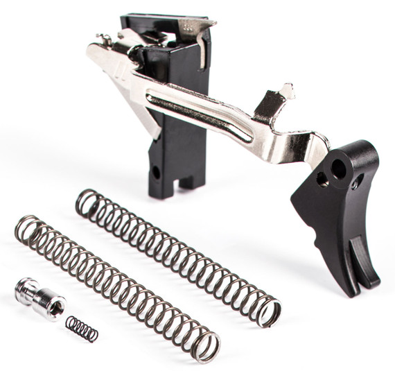 ZEV FULADJDRP9BB Fulcrum Adjustable Trigger Drop-In Kit Black Hardcoat Anodized Curved Triggert Compatible w/Gen1-3 Glock 17/17C/17L/19/19C/26/34