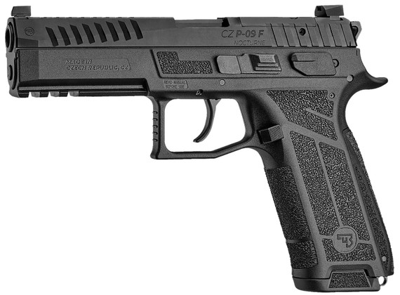 CZ-USA 91670 P-09 F Nocturne Full Size Frame 9mm Luger 19+1 4.53 Black Steel Barrel, Black Optic Cut/Serrated Steel Slide, Black Poly Frame w/Pic Rail, Textured Grip, Pistol