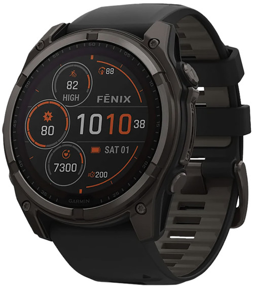 Garmin 0100290710 Fenix 8 Solar Gray Band Sunlight-Visible/Transflective MIP Display Compatible w/ iPhone/Android, Watch