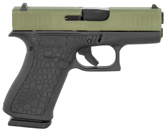 Glock UX4350204BAYOU G43X Sub-Compact Frame 9mm Luger 10+1 3.41 Black GMB Barrel, Bayou Green Cerakote Front Rail/Serrated Steel Slide, Black Poly Frame w/Beavertail, Black Textured Grip, Ambi, Pistol