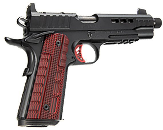 Kimber 3000438 Rapide Heat 45 ACP 8+1 5.50 Black DLC Threaded Barrel, KimPro II Black Lightening Cut/Optic Ready/Serrated Steel Slide, Kimpro II Black Steel Frame w/Beavertail, Red G10 Grip, Pistol