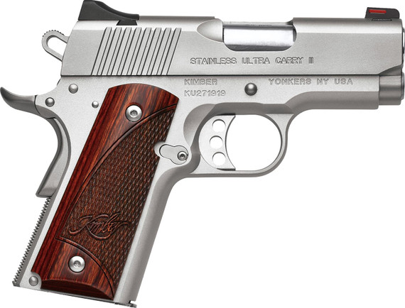 Kimber 3200329 Ultra Carry II 9mm Luger 8+1 3 Stainless Match Grade Barrel, Satin Silver Serrated Stainless Steel Slide, Satin Silver Aluminum Frame w/Beavertail, Rosewood Grip, Pistol