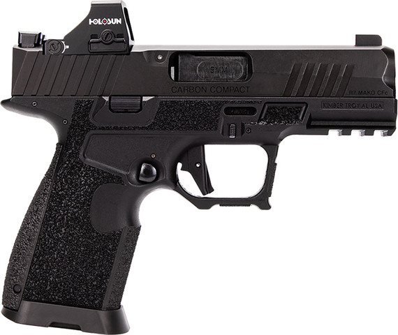 Kimber 3800017 R7 Mako Carbon Compact w/Optic Compact Frame 9mm Luger 15+1 3.92 Black DLC Match Grade Barrel, Black FNC Nitride Optic Ready/Serrated Stainless Steel Slide, Black Carbon Fiber w/Pic Rail, Holosun HS 407K Red Dot, Pistol