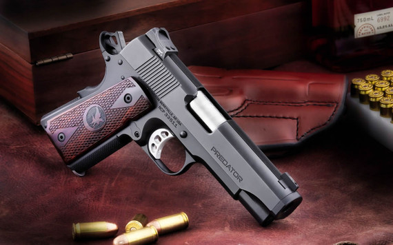 Nighhawk Predator III Pistol, 9mm, 4.25 in Match Grade Coned Bull, Tritium/Heinie Straight Eight Slant Pro, Black Nitride, 7 Rds