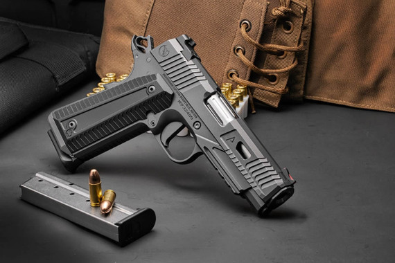 Nighthawk Agent 2 Commander Pistol, 45 ACP, 4.25 in Match Grade, Red Fiber Optic/Heinie Ledge, Smoke Cerakote, 10 Rds