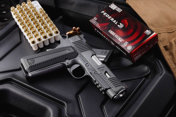 Nighthawk Agent 2 Commander Pistol, 9mm, 4.25 in Match Grade, Red Fiber Optic/Heinie Ledge, Smoke Cerakote, 10 Rds