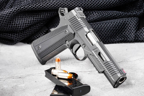Nighthawk Agent 2 Pistol, 45 ACP, 5 in Match Grade, Red Fiber Optic/Heinie Ledge, Smoke Cerakote, 8 Rds