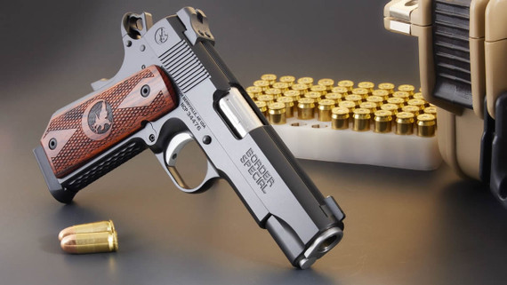 Nighthawk Border Special Pistol, 45 ACP, 4.25 in Match Grade, Gold Bead/Heinie Slant Pro, Black Nitride, 8 Rds