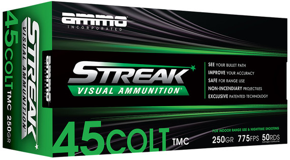 Ammo Inc 45C250TMCSTRKGRN50 Streak Visual (GREEN) 45Colt 250gr Total Metal Case 50 Per Box/20 Case