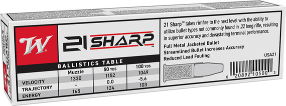 Winchester Ammo USA21 USA 21Sharp 42gr Full Metal Jacket 100 Per Box/20 Case