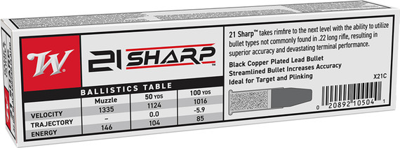Winchester Ammo X21C USA 21Sharp 37gr Black Copper Plated 100 Per Box/20 Case