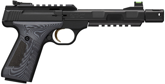 Browning 051597490 Buck Mark Contour Pro 22 LR 10+1 5.90 Matte Black Threaded w/Compensator Barrel, Matte Black Pic Rail Receiver, Matte Black Aluminum Frame w/Pic Rail, Black/Gray G10 Grip, Rimfire Pistol