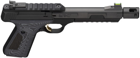 Browning 051597490 Buck Mark Contour Pro 22 LR 10+1 5.90 Matte Black Threaded w/Compensator Barrel, Matte Black Pic Rail Receiver, Matte Black Aluminum Frame w/Pic Rail, Black/Gray G10 Grip, Rimfire Pistol