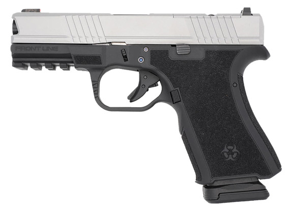 Black Rain Ordnance FL9MMBLKSM Frontline Compact Frame 9mm Luger 15+1 4 Black Nitride Steel Barrel, Satin Optic Ready/Serrated Stainless Steel Slide, Black Cerakote Poly Frame w/Pic Rail Textured, Black Poly Grip, Pistol
