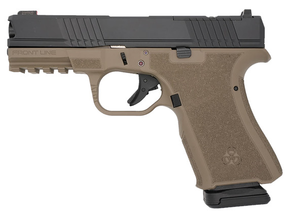 Black Rain Ordnance FL9MMFDEBLK Frontline Compact Frame 9mm Luger 15+1 4 Black Nitride Steel Barrel, Black Cerakote Optic Ready/Serrated Stainless Steel Slide, Flat Dark Earth Cerakote Poly Frame w/Pic Rail & Grip, Pistol