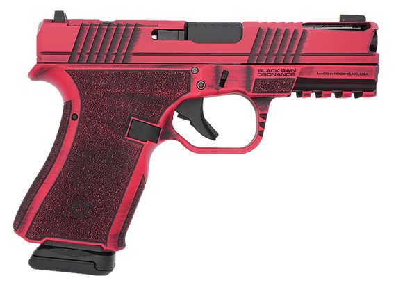Black Rain Ordnance FLP9MMRB Frontline+ Compact Frame 9mm Luger 15+1 4 Black Nitride Ported Steel Barrel, Firehouse Red Battleworn Optic Ready/Ported/Serrated Stainless Steel Slide & Poly Frame w/Pic Rail, Black Poly Grip, Pistol