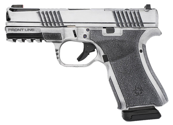 Black Rain Ordnance FLP9MMWB Frontline+ Compact Frame 9mm Luger 15+1 4 Black Nitride Ported Steel Barrel, Bright White Battleworn Optic Ready/Ported/Serrated Stainless Steel Slide & Poly Frame w/Pic Rail, Black Poly Grip, Pistol